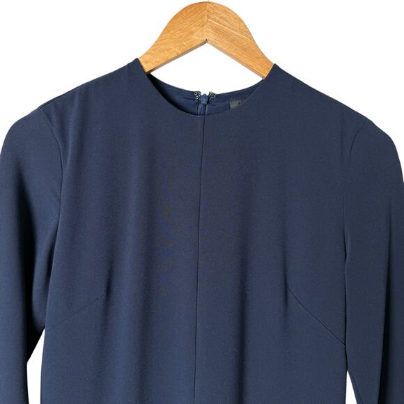 Jenni Kayne Navy Crewneck Long Sleeve Shift Midi Dress Side Slits Silk Lined, XS - Picture 3 of 14
